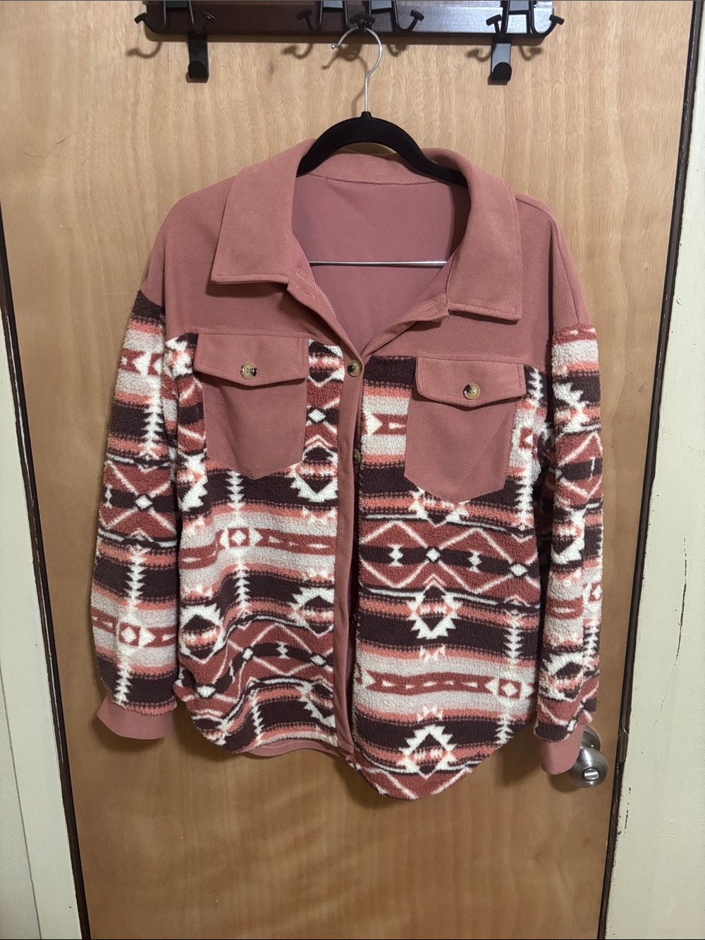 SHEIN Women’s Patterned Shacket Jacket in Dusty Rose